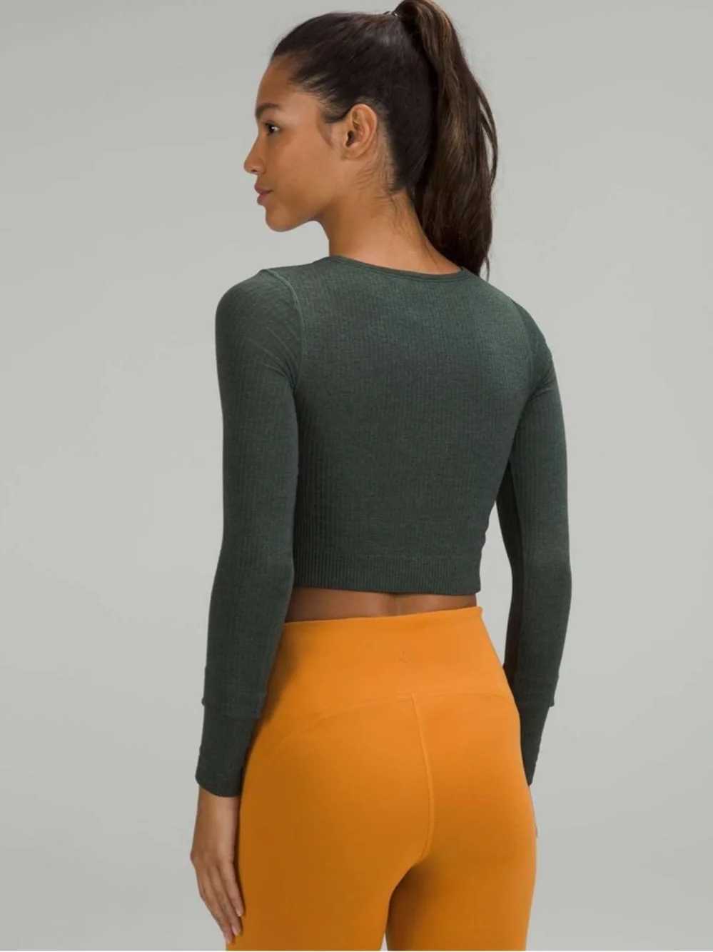 Lululemon Ebb to Street Long Sleeve Cropped Ribbed Shirt in Smoked Spruce Size 6